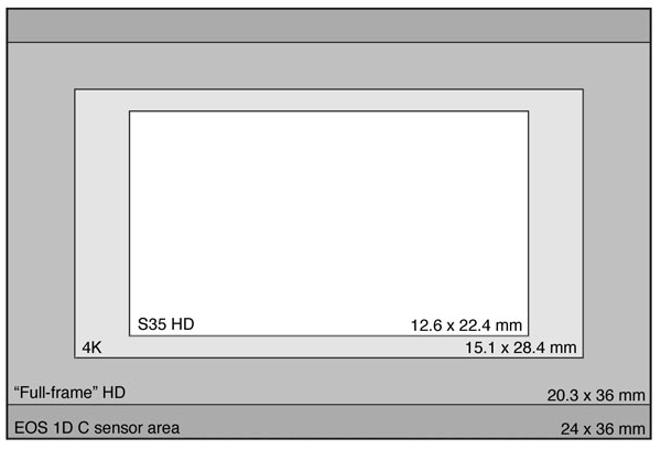 Review: Canon Cinema EOS 1D C Sensor areas for the 1D C