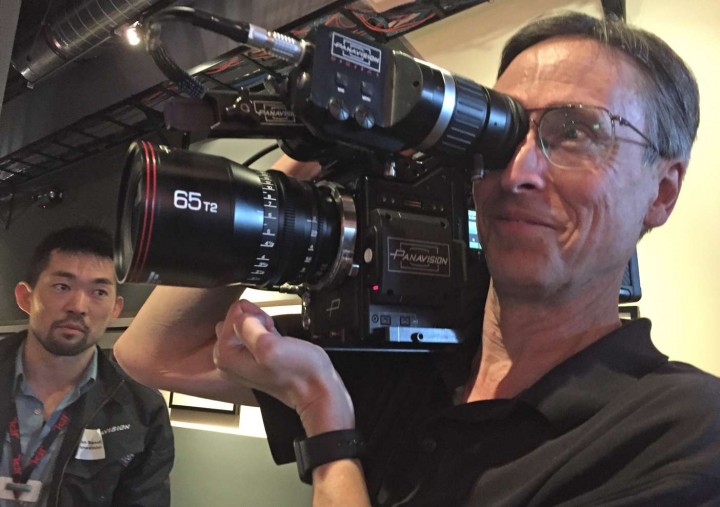 Your correspondent grinning like a fool, while a worried Panavision person watches