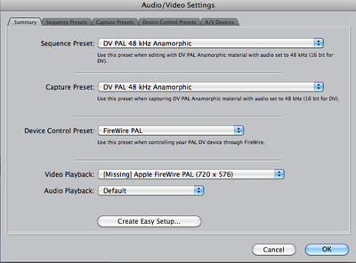 How can I import DV clips individually in Log & Capture?-dv-settings-fcp.png